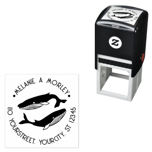 Blue Whales Beach Thema Runde Name Rücksendeadress Permastempel (Beispiel)
