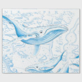 Blue Whales Family White Geschenkpapier (Flach)