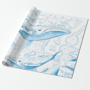 Blue Whales Family White Geschenkpapier