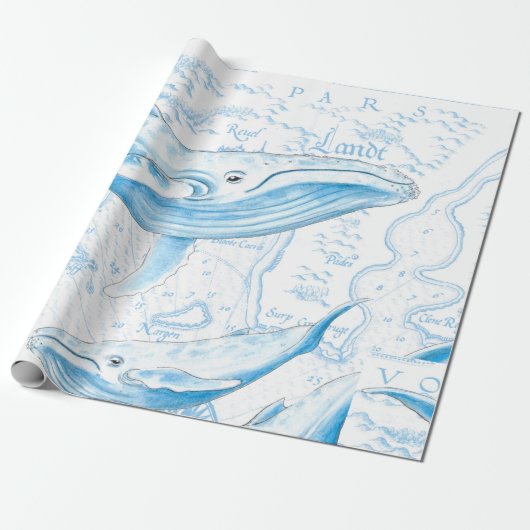 Blue Whales Family White Geschenkpapier (Ungerollt)