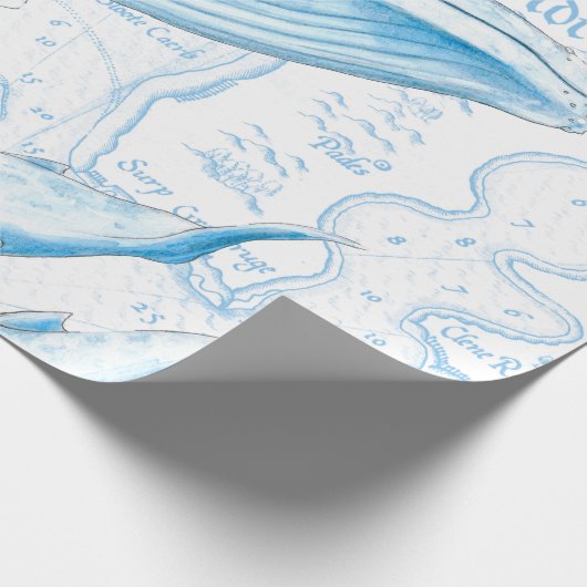 Blue Whales Family White Geschenkpapier (Ecke)