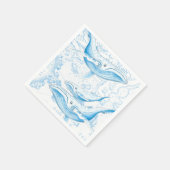Blue Whales Family White Serviette (Ecke)