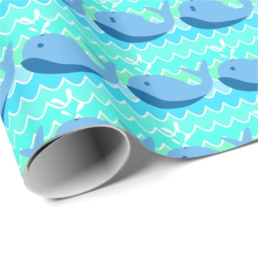 Blue Whales & Waves Geschenkpapier (Rolleneckpunkt)