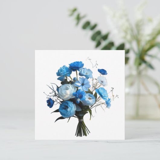 Blue & Whiite Blume Card (Stehend Vorderseite)