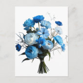 Blue & Whiite Blume Feiertagspostkarte (Vorderseite)
