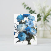 Blue & Whiite Blume Postkarte (Stehend Vorderseite)