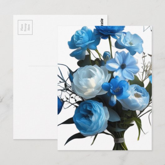 Blue & Whiite Blume Postkarte (Vorne/Hinten)