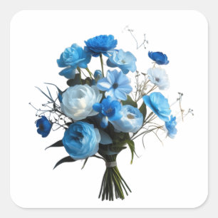 Blue & Whiite Blume Quadratischer Aufkleber
