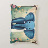 Blue Whimsical Baby Elephant, Dekokissen (Rückseite(Vertikal))