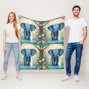 Blue Whimsical Baby Elephant, Fleecedecke