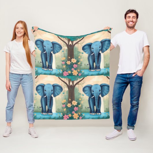 Blue Whimsical Baby Elephant, Fleecedecke (Beispiel)