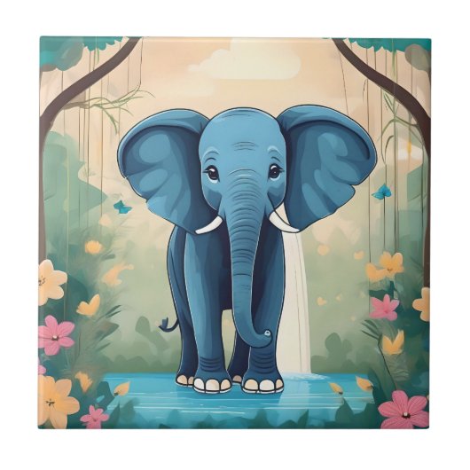 Blue Whimsical Baby Elephant, Fliese (Vorderseite)
