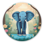 Blue Whimsical Baby Elephant, Keramikknauf (Vorderseite)