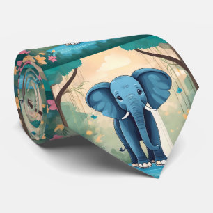 Blue Whimsical Baby Elephant, Krawatte