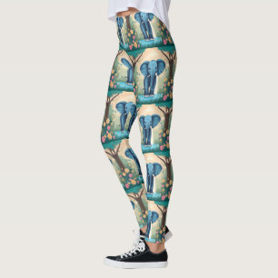 Blue Whimsical Baby Elephant, Leggings