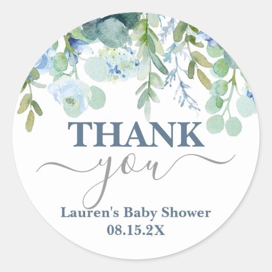 Blue Whimsical Baby Shower Classic Round Sticker (Vorderseite)