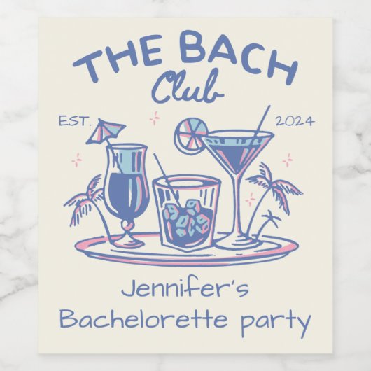 Blue Whimsical Beach Cocktail Junggeselinnen-Absch Weinetikett (Einzelnes Label)