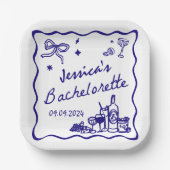 Blue Whimsical Beach Junggeselinnen-Abschied Pappteller (Vorderseite)