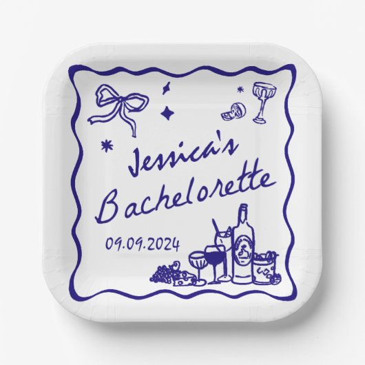 Blue Whimsical Beach Junggeselinnen-Abschied Pappteller (Vorderseite)