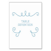 Blue Whimsical Blüh Table Card Tischnummer (Rückseite)