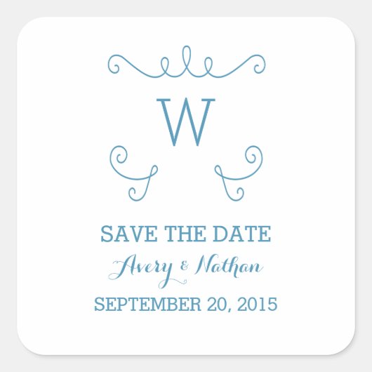 Blue Whimsical Blühte Save the Date Stickers (Vorderseite)