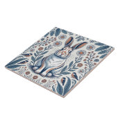 Blue Whimsical Bunny Rabbit Floral Design Fliese (Seite)