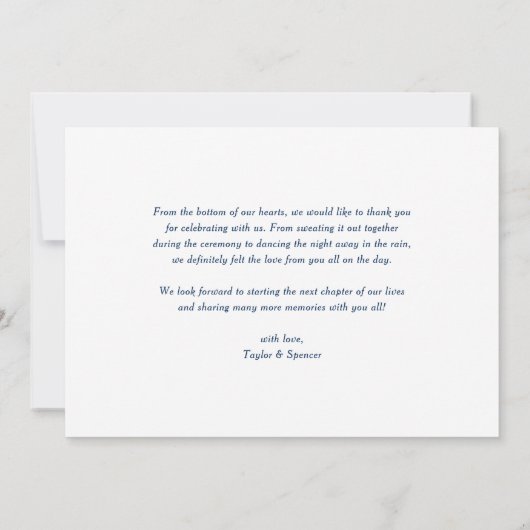 Blue Whimsical Calligraphy Foto Collage Wedding Dankeskarte (Rückseite)