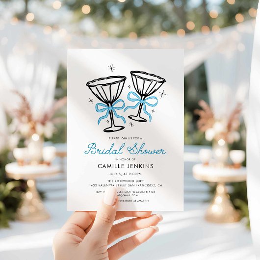 Blue Whimsical Champagne Bridal Dusche Einladung