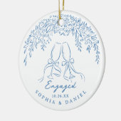 Blue Whimsical Cheers Our First Christmas Engaged Keramik Ornament (Links)