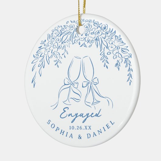 Blue Whimsical Cheers Our First Christmas Engaged Keramik Ornament (Links)