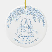 Blue Whimsical Cheers Our First Christmas Engaged Keramik Ornament (Hinten)