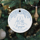 Blue Whimsical Cheers Our First Christmas Engaged Keramik Ornament