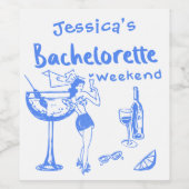 Blue Whimsical Cocktail Bachelorette Wochenende Weinetikett (Einzelnes Label)