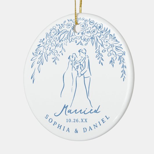 Blue Whimsical Couple Our First Christmas Married Keramik Ornament (Links)