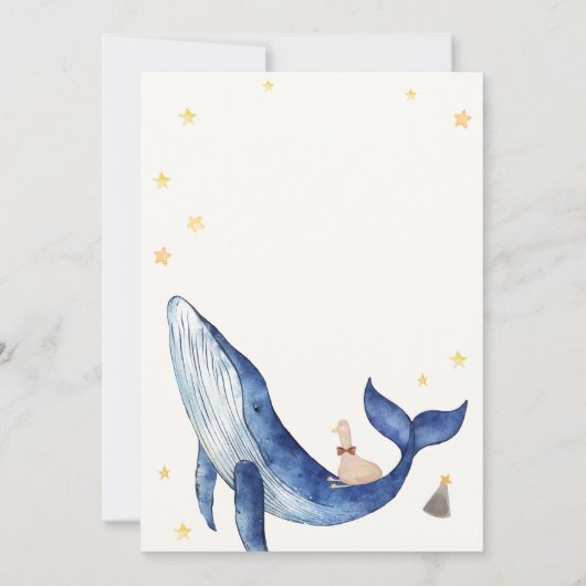 Blue Whimsical Duckling Star Whale Baby Dusche Einladung (Rückseite)