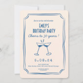 Blue Whimsical Funky Cheers Beers 30. Geburtstag Einladung (Vorderseite)