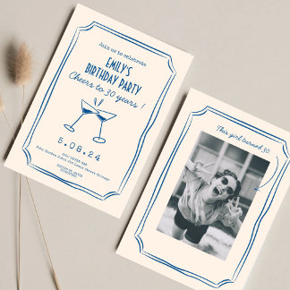 Blue Whimsical Funky Cheers Beers 30. Geburtstag Einladung