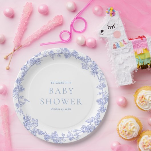 Blue Whimsical Garden Chinoiserie Babydusche Pappteller (Party)