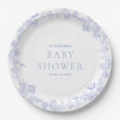 Blue Whimsical Garden Chinoiserie Babydusche Pappteller (Vorderseite)