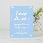 Blue Whimsical Hand Drawing Baby Dusche Einladung (Stehend Vorderseite)