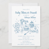 Blue Whimsical Hand Drawn Boy Baby Dusche Brunch Einladung (Vorderseite)