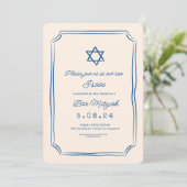 Blue Whimsical Handwriter Bar Mitzvah Einladung (Stehend Vorderseite)