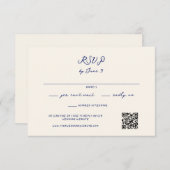 Blue Whimsical Handwriting Wedding QR Code RSVP Karte (Vorne/Hinten)