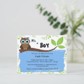 Blue Whimsical Owl Baby Dusche einladen Einladung (Stehend Vorderseite)