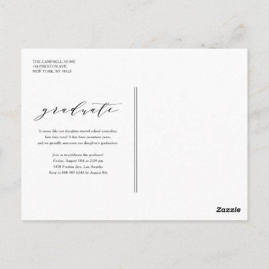 Blue Whimsical Script Class of 2023 Abschluss Postkarte (Rückseite)