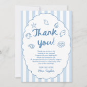 Blue Whimsical Seashell Coastal Bridal Shower Dankeskarte (Vorderseite)
