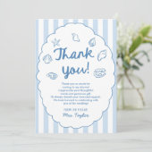 Blue Whimsical Seashell Coastal Bridal Shower Dankeskarte (Stehend Vorderseite)