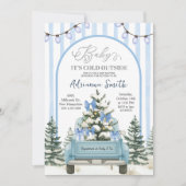 Blue Whimsical Stripes Cold Outside Baby Shower Einladung (Vorderseite)
