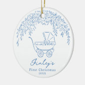 Blue Whimsical Stroller Baby's First Christmas Keramik Ornament (Links)