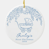 Blue Whimsical Stroller Baby's First Christmas Keramik Ornament (Hinten)